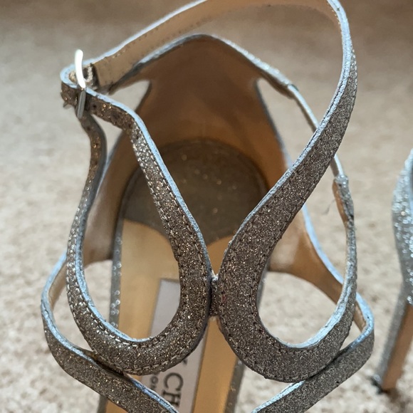 Jimmy Choo Silver Glitter Strappy High Heel Sandals - Picture 10 of 12
